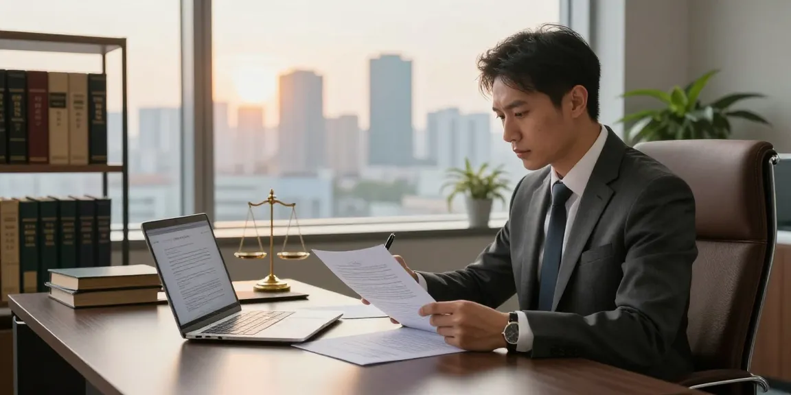 Focused lawyer reviewing case files in a modern office, why not look here for expert legal consultations.