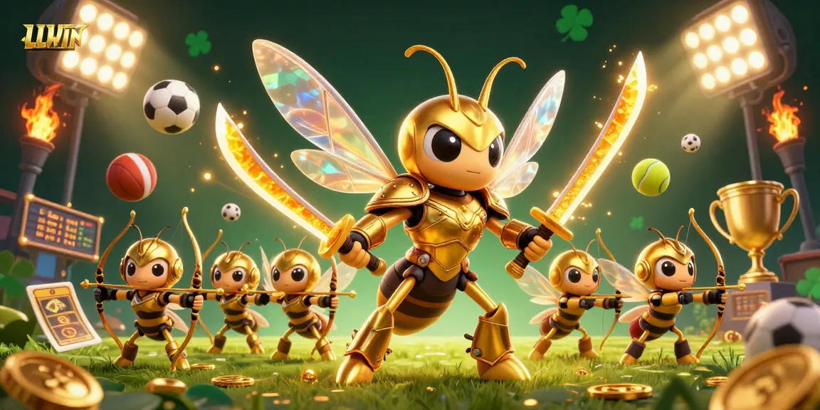 LLWIN engages players with thrilling sports betting scenes showcasing a giant hornet hero.
