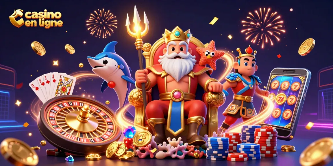 Vivez l'expérience du casino en ligne avec le roi Neptune, les jetons et les cartes!