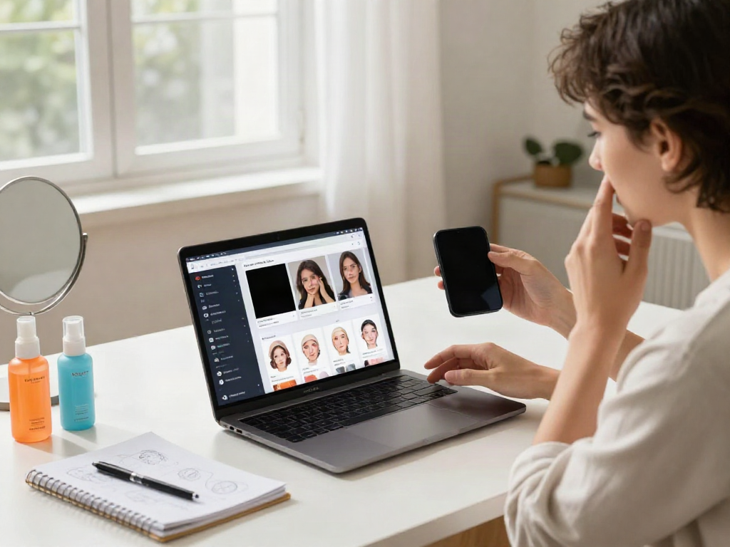 Exploring alternatives to QOVES with a beauty app in a cozy home setting.