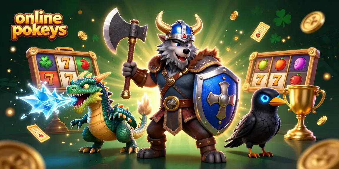 Engage with online pokies in this vibrant scene featuring dynamic slot reels and playful characters.