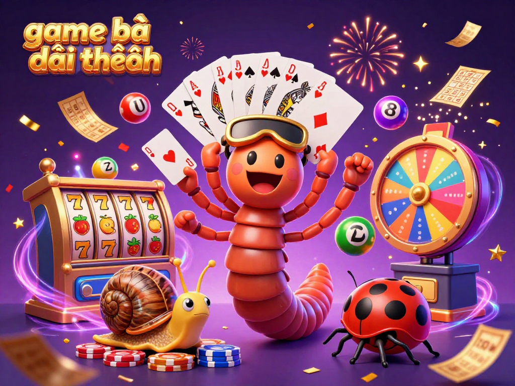 Engage in game bài đổi thưởng with energetic characters and vibrant casino elements in a lively illustration.