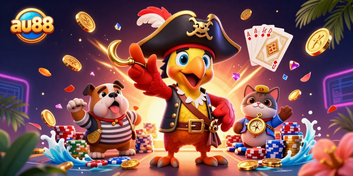 Engage with the exciting world of au88 online casino featuring a vivid 3D pirate-themed illustration.