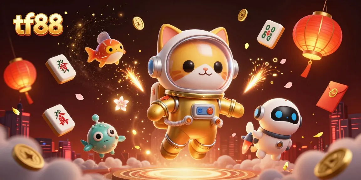 tf88 brings excitement as a cat astronaut explores a rich casino galaxy full of golden treasures