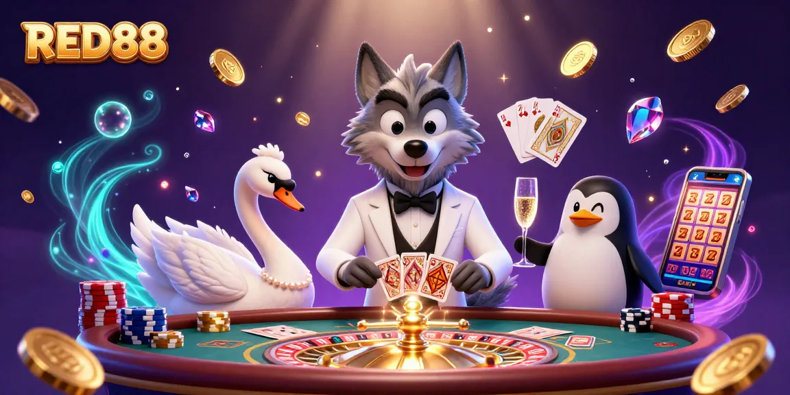 Spin the roulette and win at RED88's dynamic casino scene with delightful characters.