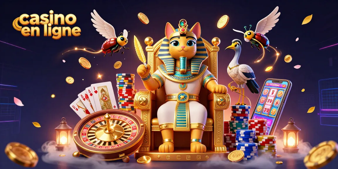 Gagnez avec les machines à sous sur casino en ligne grâce à des symboles chanceux et des pièces dorées lancées en l'air.