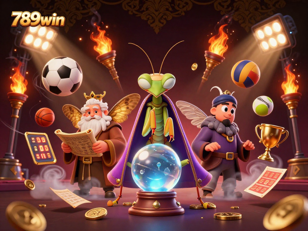 Win big at 789win as fortune teller and wise librarian reveal betting secrets in a vibrant casino scene.