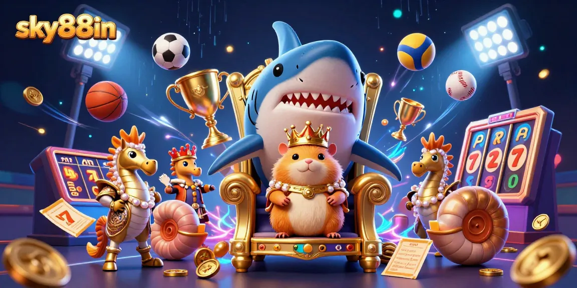 Enjoy competitive gaming at sky88in while celebrating as the king amidst vibrant sports elements.