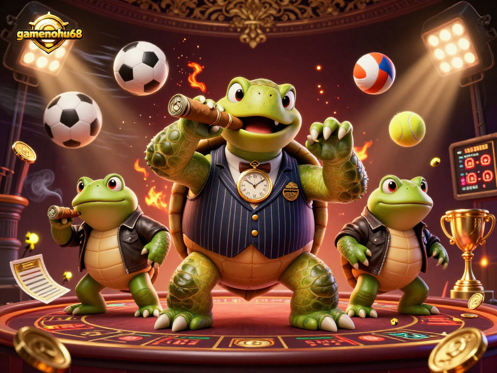 Engage with gamenohu68's immersive sports betting scene, highlighted by a unique snapping turtle in a tuxedo.