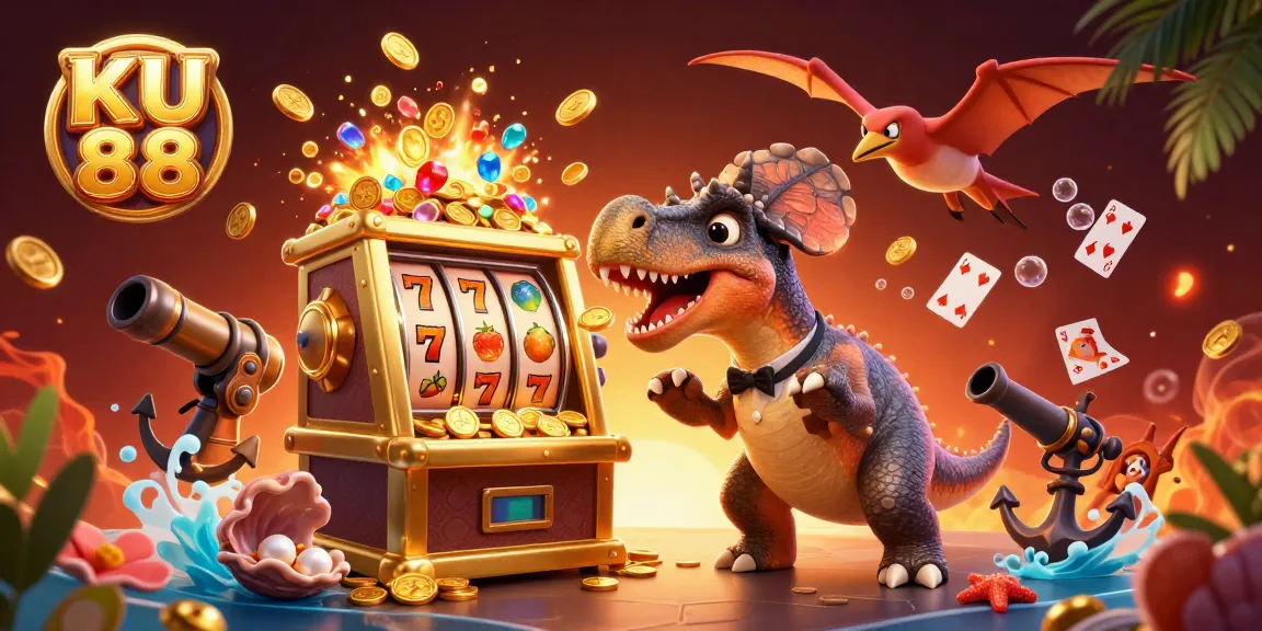 Experience excitement at KU 88 with a jackpot scene featuring vibrant casino characters and dynamic elements.