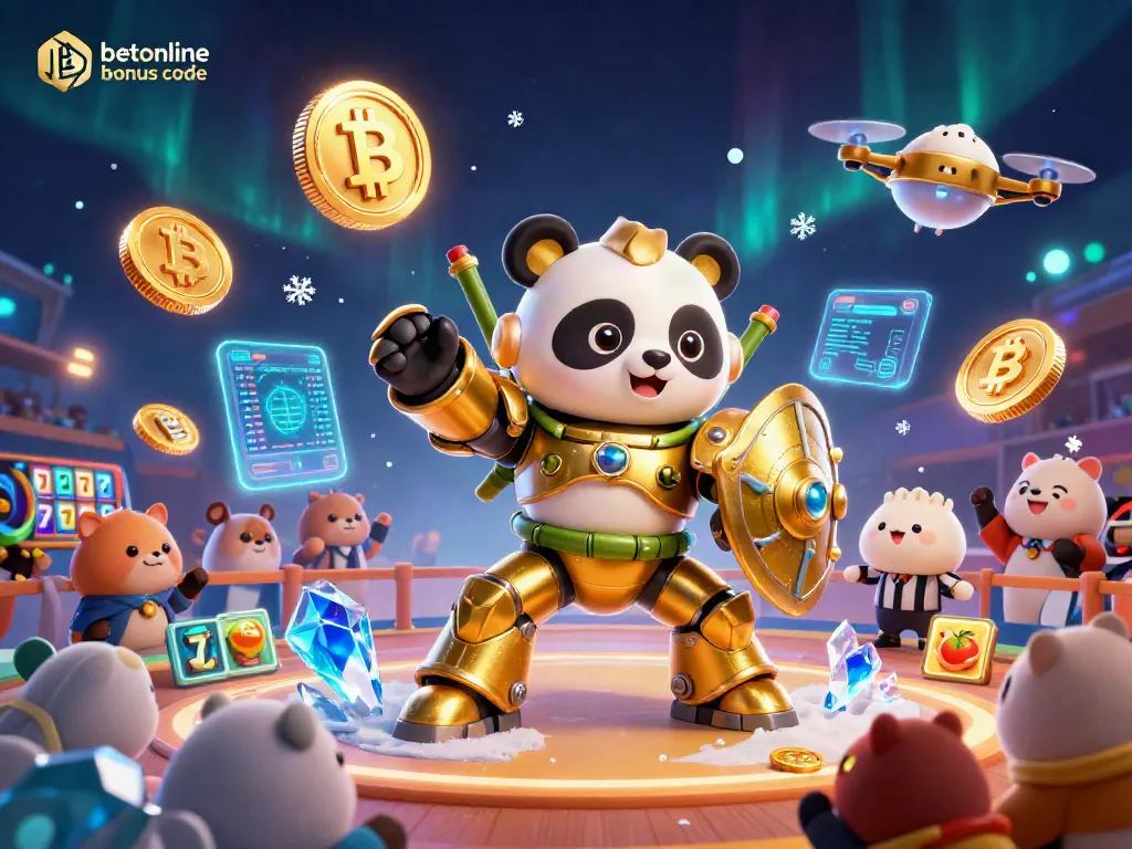 Engage with the BetOnline bonus code in an epic casino illustration showcasing vibrant characters and gaming elements.