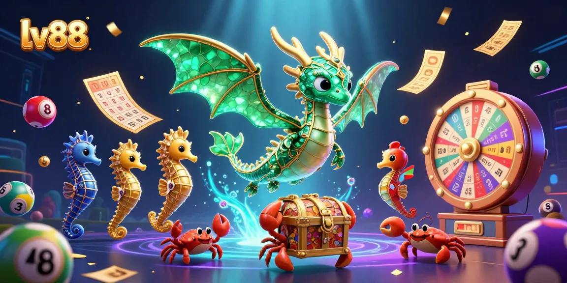 Experience the thrill of gaming at lv88 with vibrant elements and dynamic lottery action in this illustration.