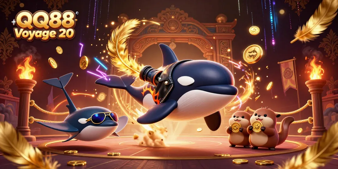 Engage with QQ88 Voyage 20 by spinning golden coins in this vibrant casino scene.