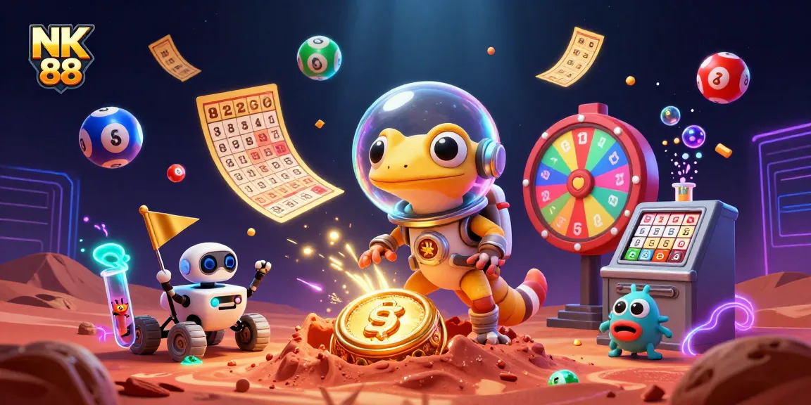 Discover exciting games at NK 88 while exploring a vibrant Martian casino scene.