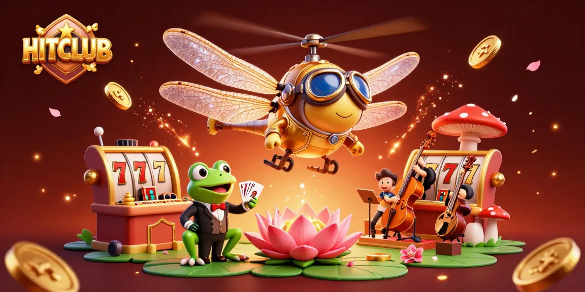 Spin the reels at HITCLUB's dynamic casino, featuring vibrant 3D characters and festive elements.