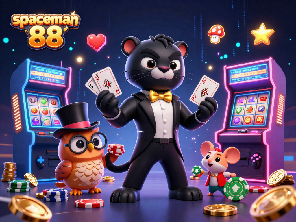 Engage in thrilling gameplay with spaceman 88 featuring a stylish panther dealer, owl, and lucky mouse.
