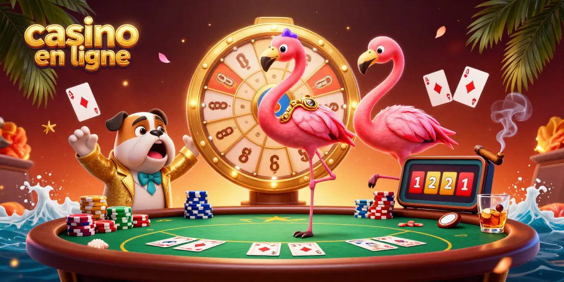 Jouer au casino en ligne avec une animatrice flamant rose et un bulldog excité.