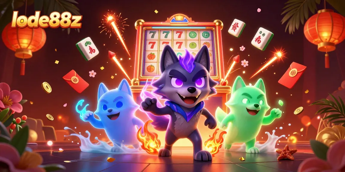 Experience exhilarating luck with lode88z at a dynamic casino scene with vibrant characters and games.