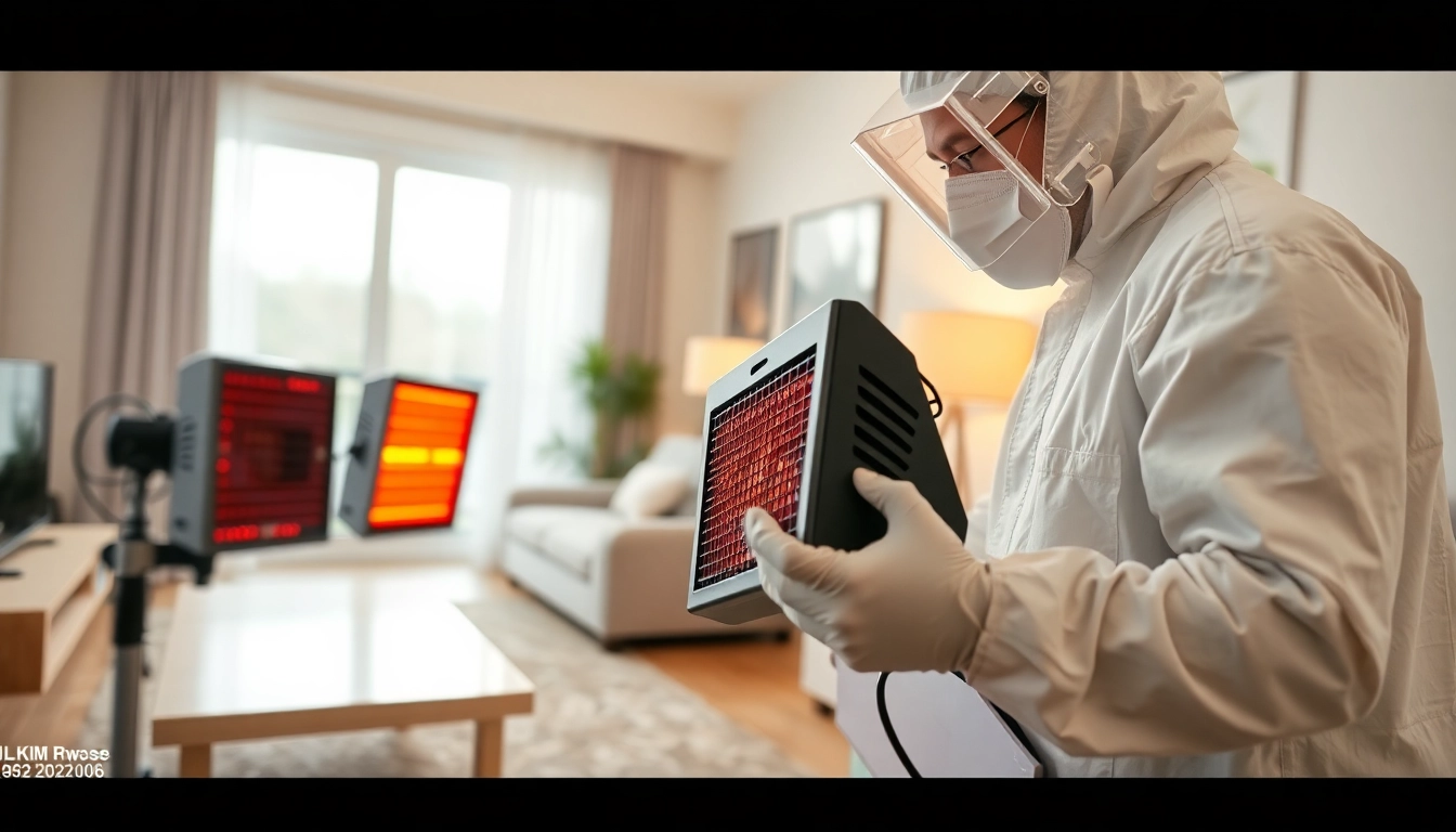 Treating an apartment with bed bug heat treatment, showcasing a technician's expertise while ensuring safety.