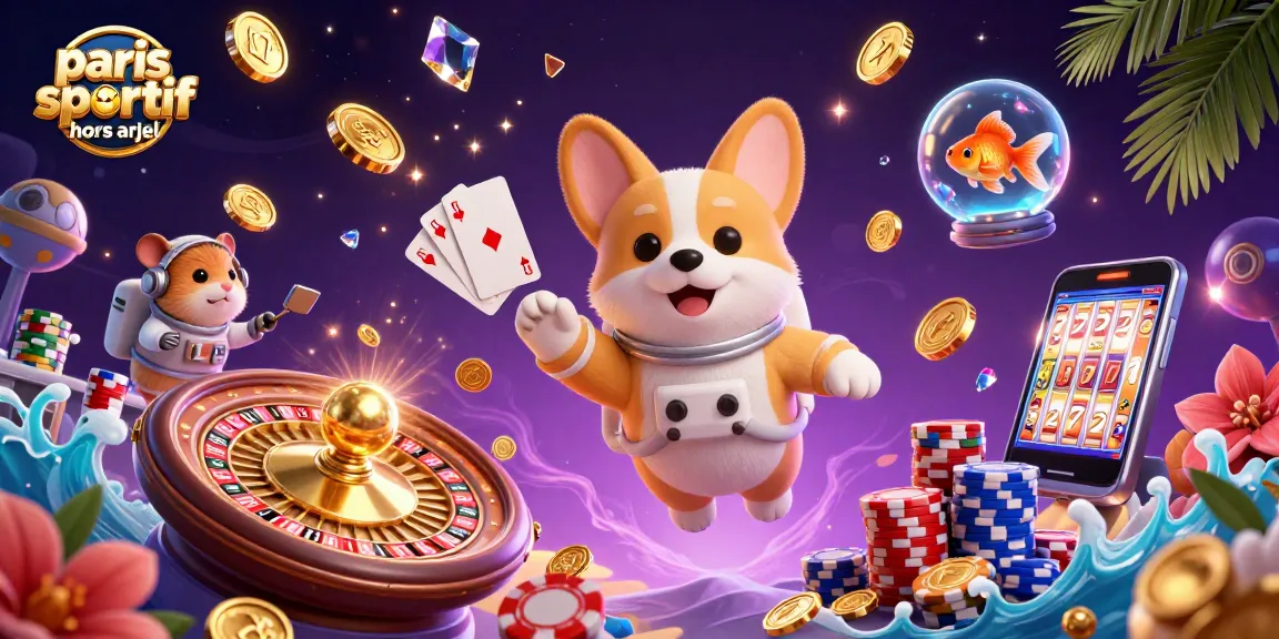 Expérimentez le monde des paris sportif hors ARJEL avec un corgi astronaute et des éléments de casino dans l'espace.