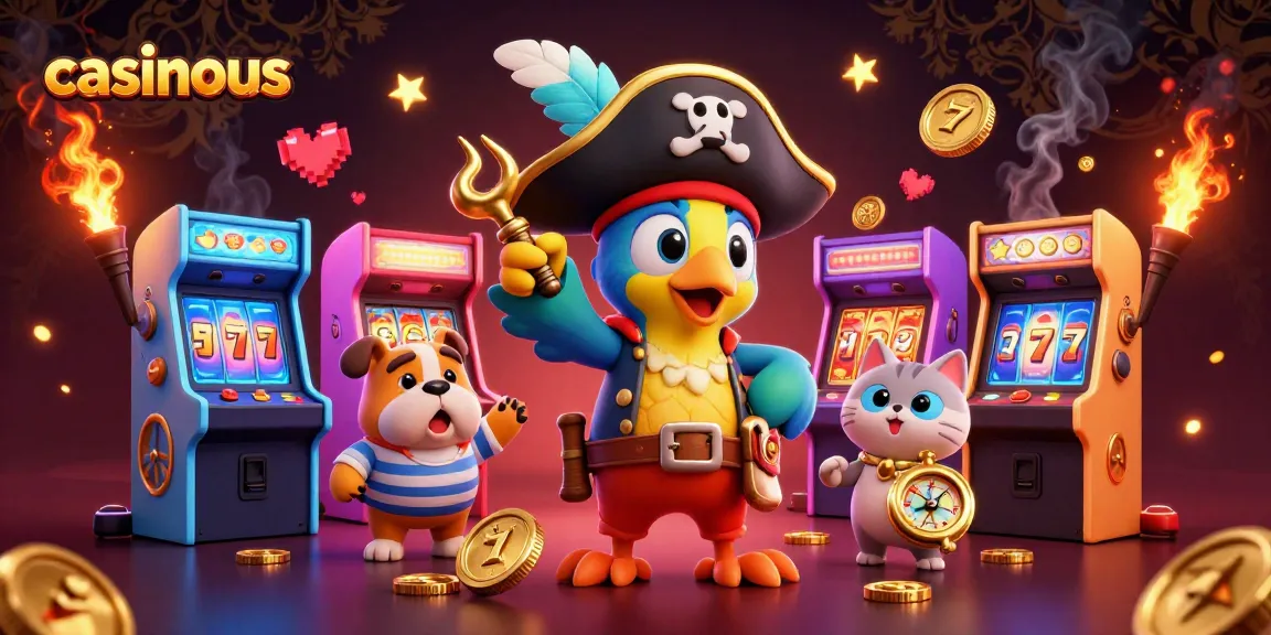 Casinos in action with casinous pirate captain parrot and gaming arcade elements.