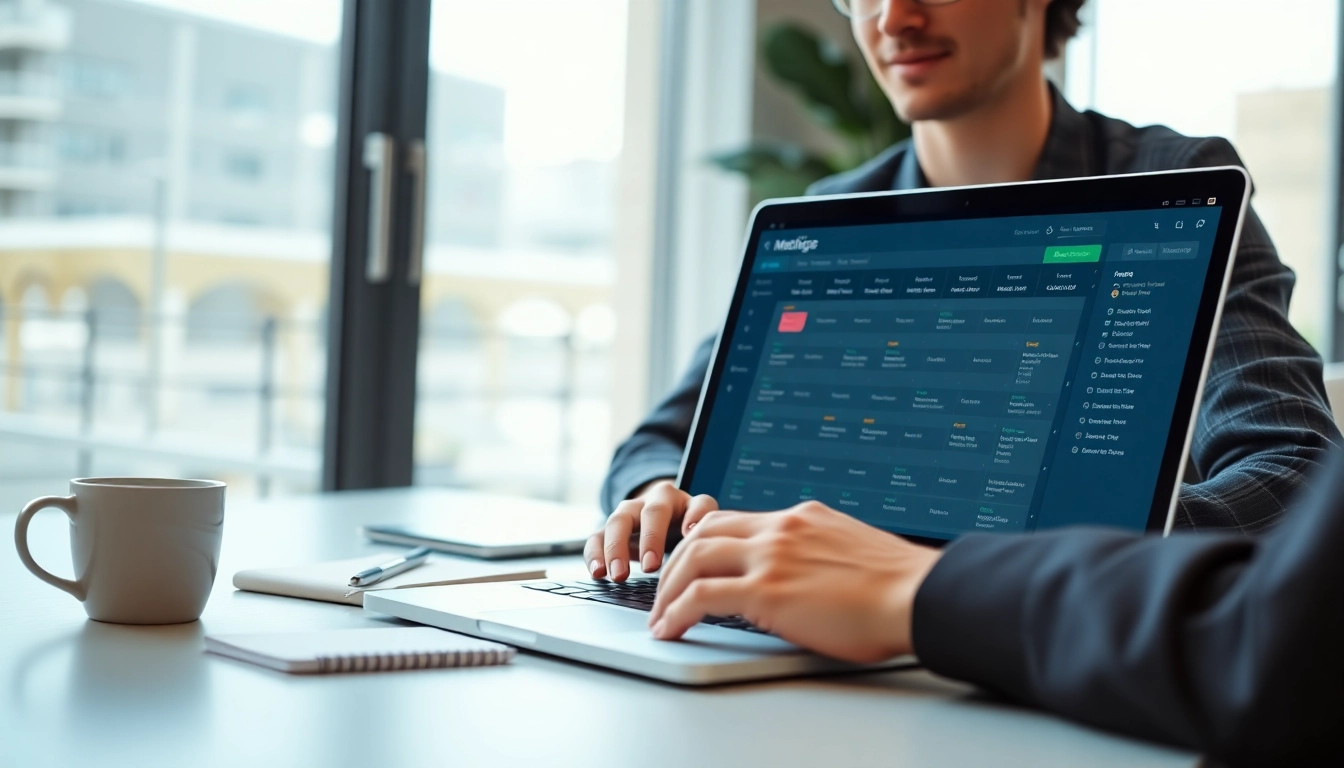 Utilize the never miss a meeting scheduling tool with a professional interface showcased in a bright office.