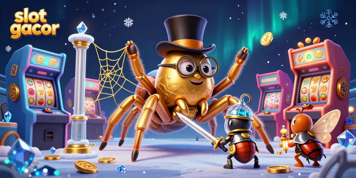 Experience thrilling gameplay on slot gacor with a golden tarantula weaving magic in a vibrant casino scene.
