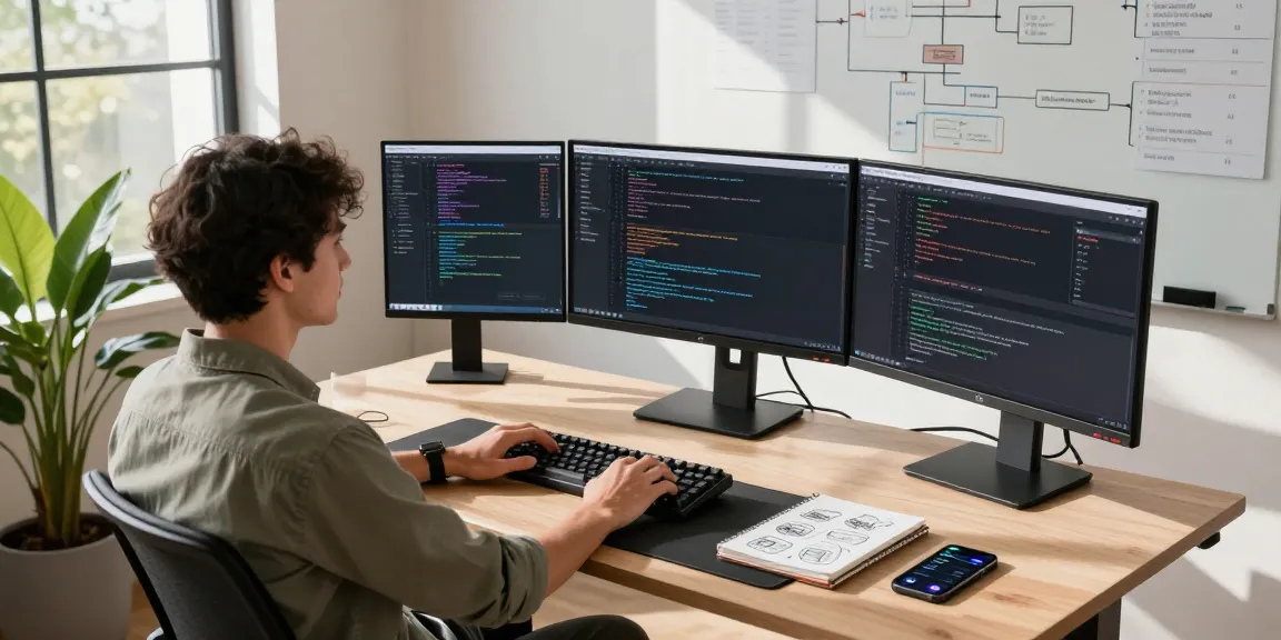 Build internal tools with AI showcased in a modern workspace, featuring coding, collaboration, and innovation.
