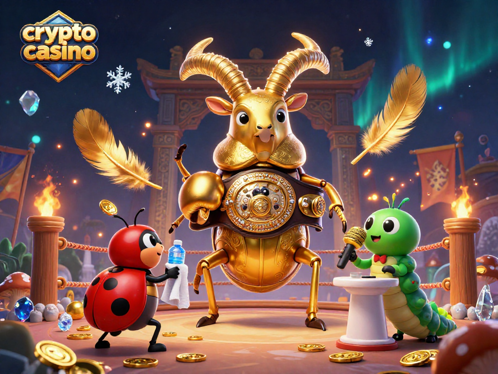 Joignez-vous à l'excitation d'un crypto casino avec ce combat flamboyant entre un scarabée géant et ses alliés colorés.