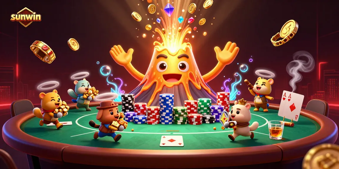 Experience thrilling moments at sunwin, featuring a lively poker scene with treasures and excitement.