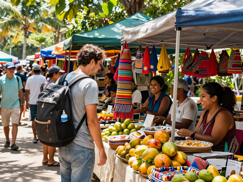Explore slot qris 5000 at a vibrant outdoor market with local vendors offering exotic fruits and handicrafts