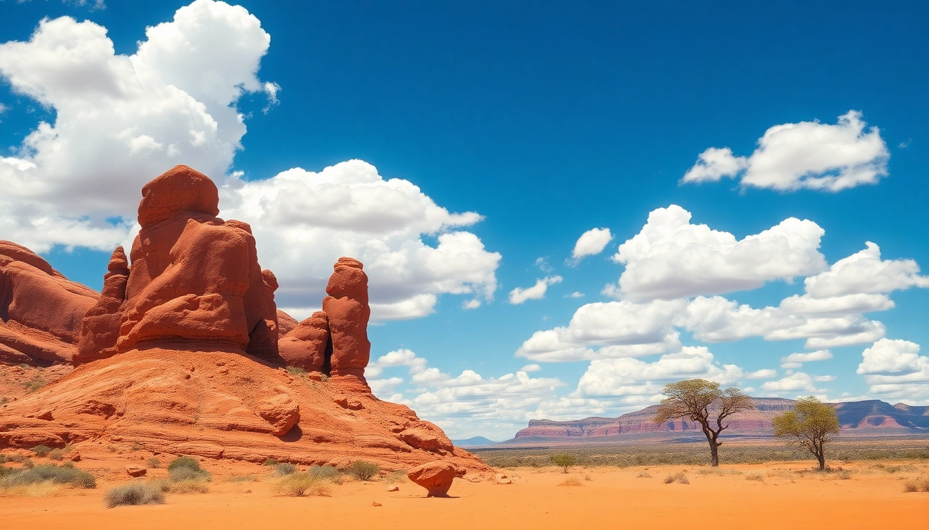 Explore the beauty of Australia's outback with iconic rock formations and bright landscapes.