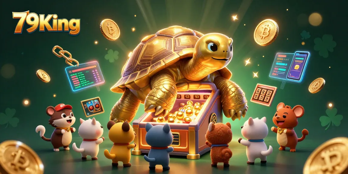 Experience the excitement of gaming at 79King with a vibrant 3D illustration showcasing a colossal tortoise pinball machine.