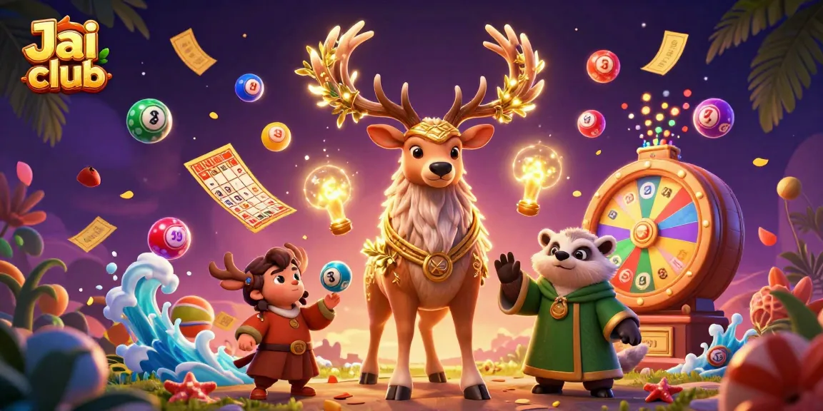 Join the excitement at Jai club with vibrant lottery elements and mythical characters in this captivating scene.