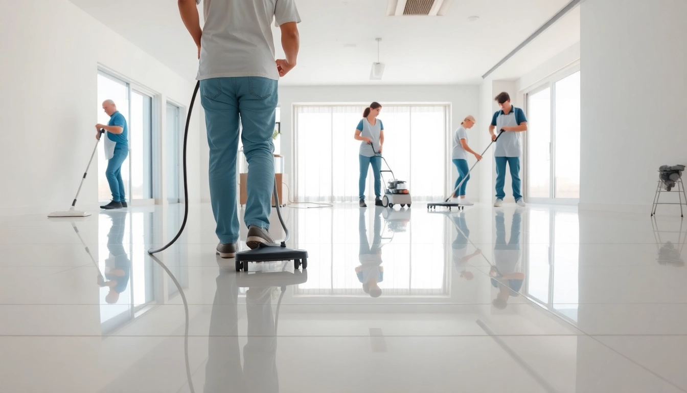 Bond cleaning team providing detailed service in a clean, well-lit room.