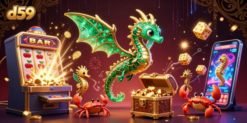 Experience thrilling slots on d59 with emerald sea dragon and jackpot explosions.