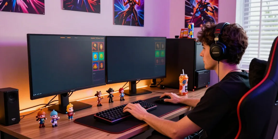 situs gacor online gaming scene with colorful slot graphics, gamer at desk
