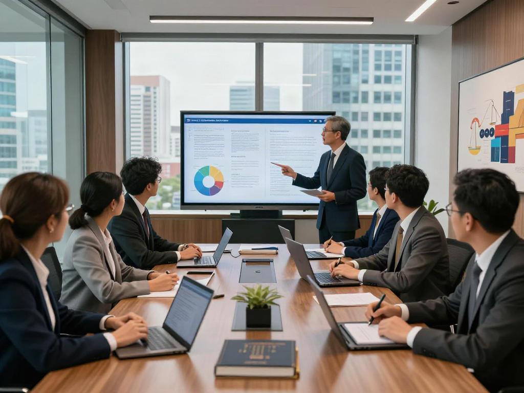 Lead Roedl team collaborating in a modern legal office, showcasing strategic insights and professionalism.
