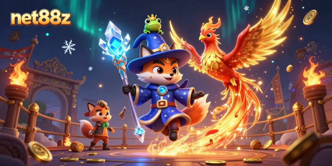 Experience thrilling gameplay at net88z with a vibrant 3D casino illustration featuring magical elements.