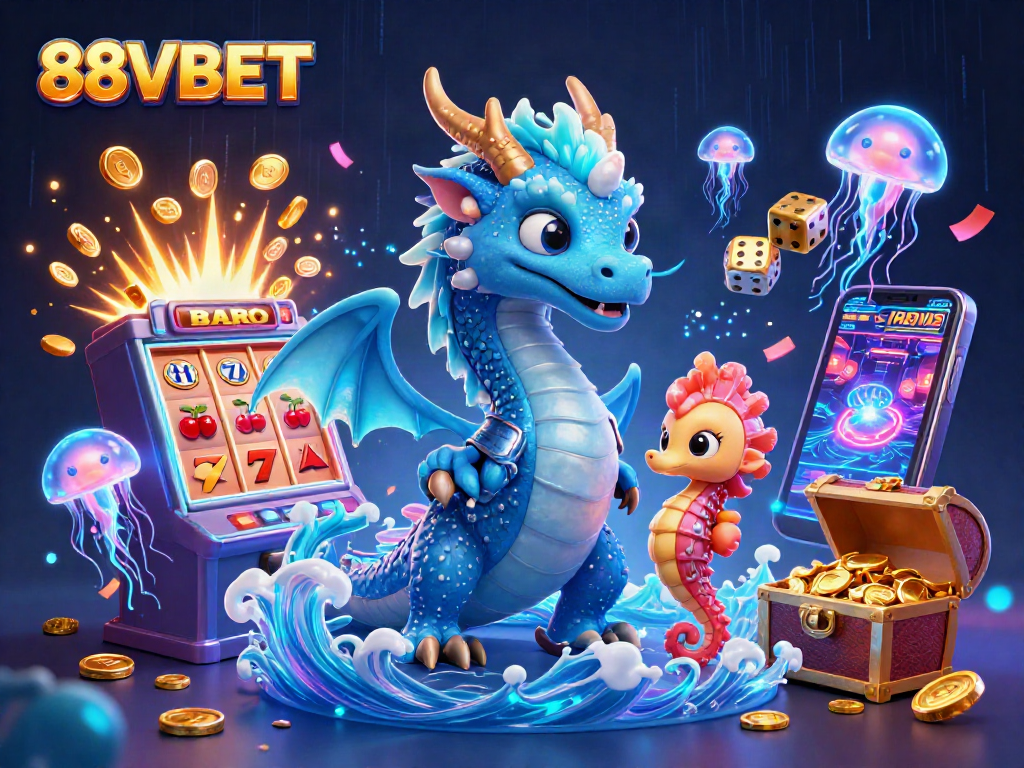 Experience excitement and win big with 88VBET in this vibrant casino-themed illustration.