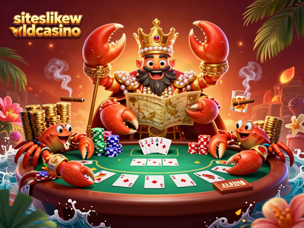 Experience excitement in siteslikewildcasino with the dynamic scene of a golden crab emperor ruling the poker table.