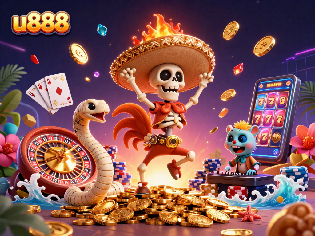 Experience the thrills of u888 gaming with vibrant visuals of coins, characters, and excitement!