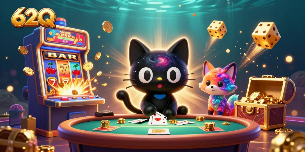 Jogue 62Q e ganhe com o gato buraco negro em cena de cassino vibrante.
