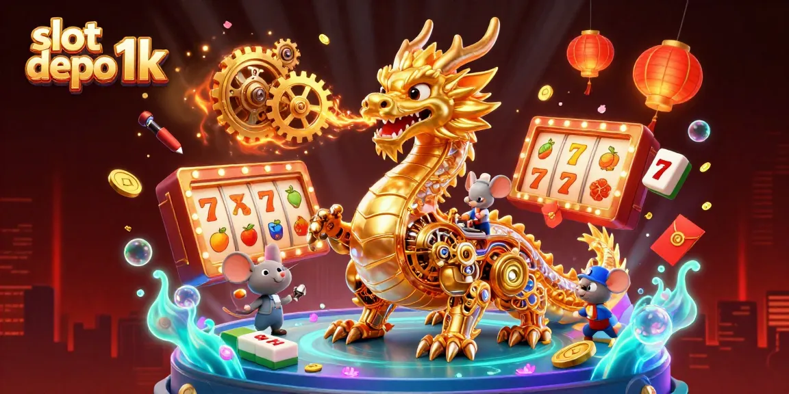 Experience thrilling slot depo 1k gameplay with a vibrant 3D casino illustration featuring dynamic game elements.