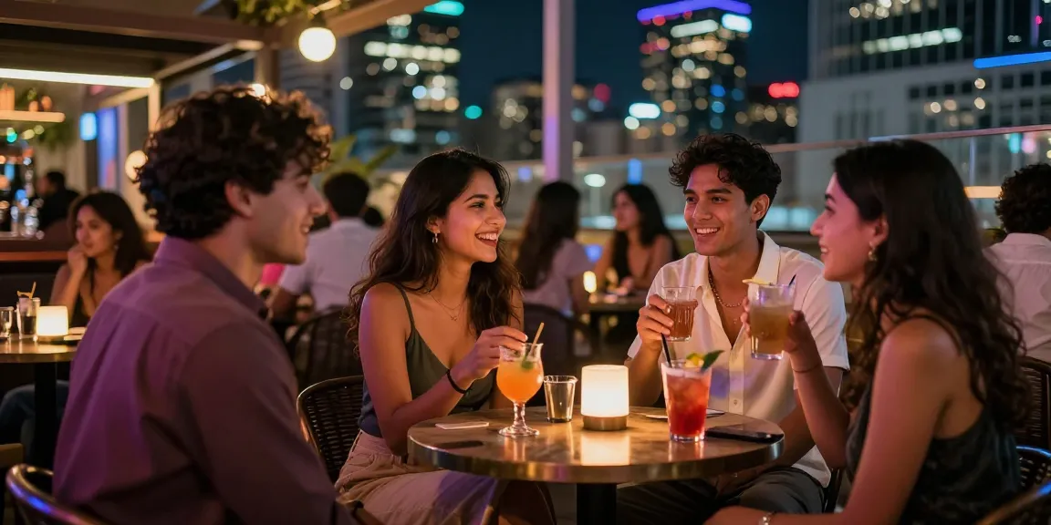 People enjoying drinks and conversation at an opulent 오피사이트 bar in a vibrant nightlife setting.