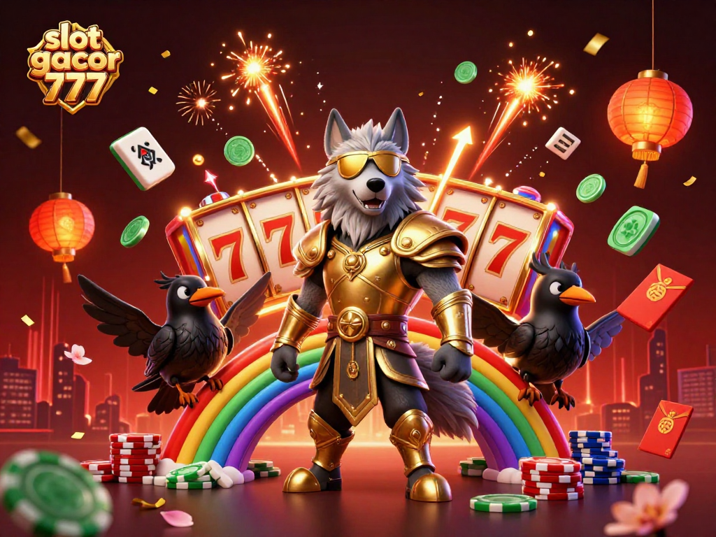 Spin the reels with thrilling slot gacor 777 action in this vibrant and dynamic casino scene.