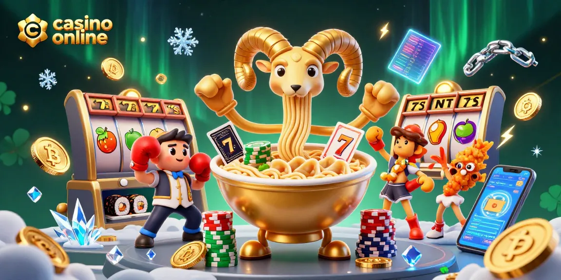 Gioca online al casino con il ramen gigante e i suoi amici mentre distribuiscono carte e vincite.