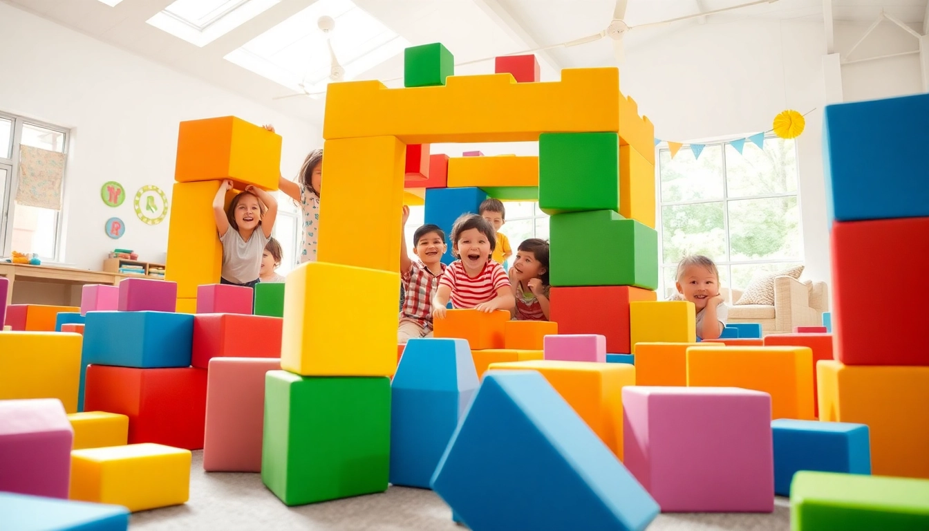 Find out more about giant foam blocks as children build creative structures in a vibrant play area.