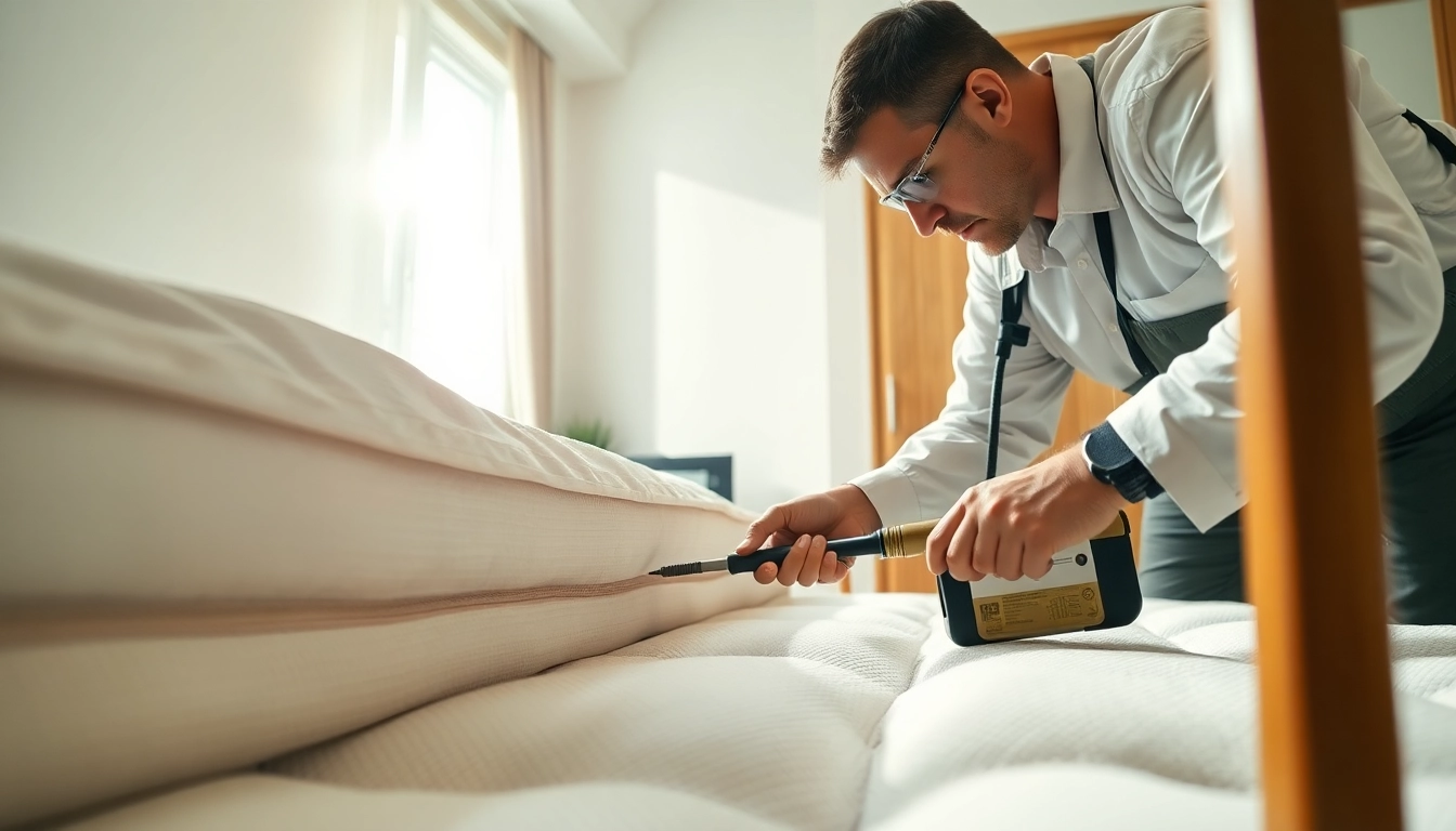 Effective bed bug treatment process with a technician examining a mattress for signs of infestation.