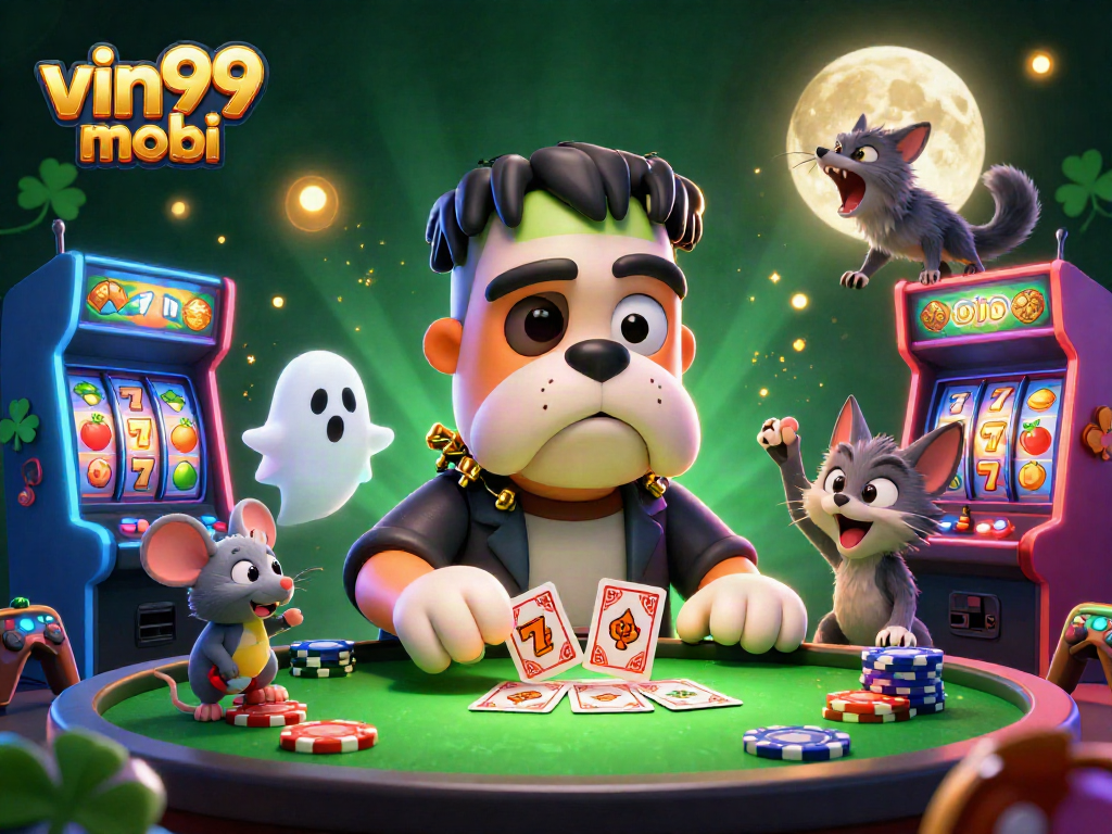 Experience the thrill of vin99 mobi with a Frankenstein bulldog dealer and gaming elements.